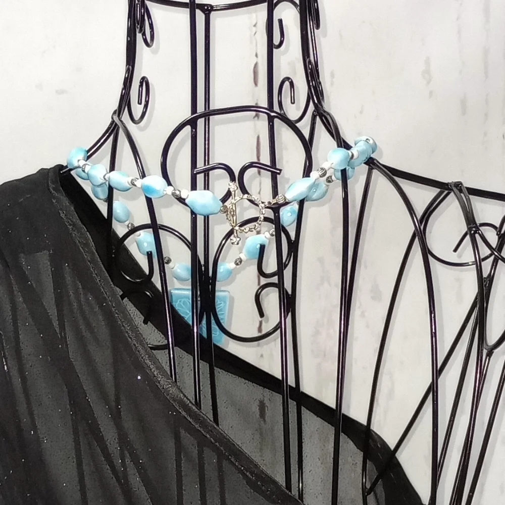 Blue Flower Ceramic Bead Necklace - Picture 3 of 14